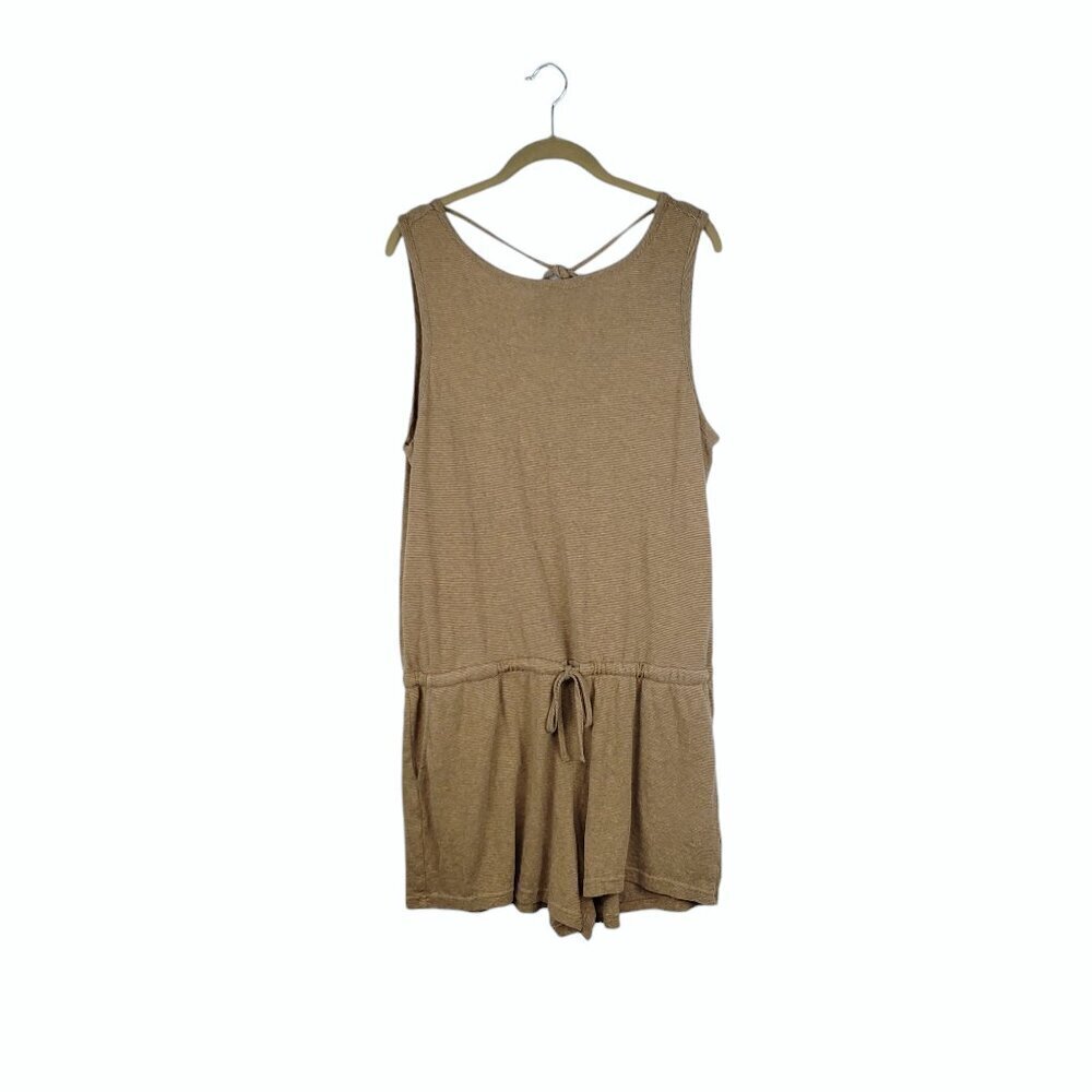 Prana Sylvie Tie Back Romper in Butterscotch Stripe Hemp Blend Size XL